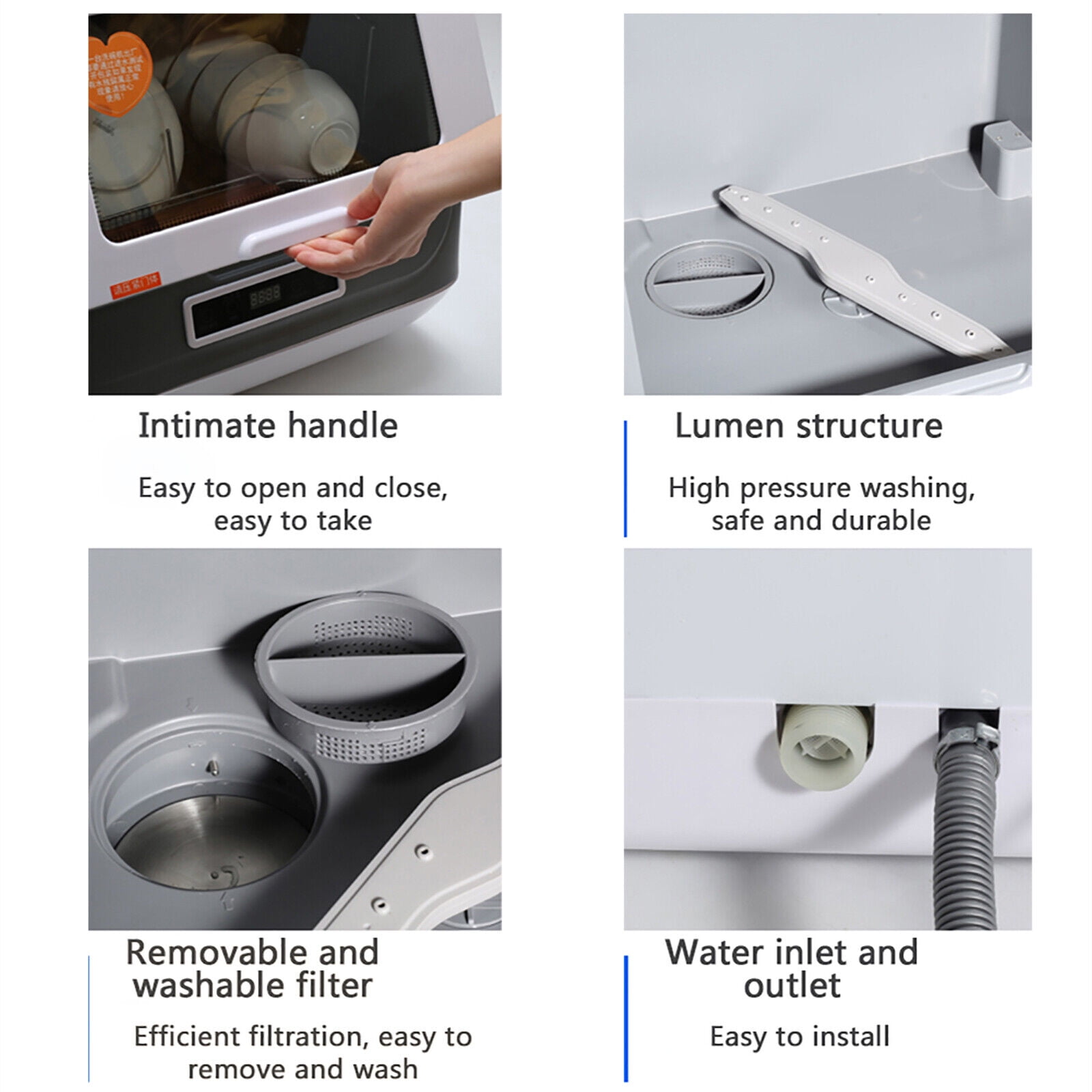 Compact Tabletop Dishwasher - Portable, Energy-Efficient, with 360° Full-Spray, Three Washing Modes, and Hot Air Drying for Small Homes, RVs & Apartments