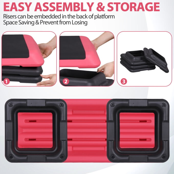 ZENSTYLE 43'' Aerobic Exercise Stepper Platform Adjustable Fitness Stepper with 4 Risers Pink