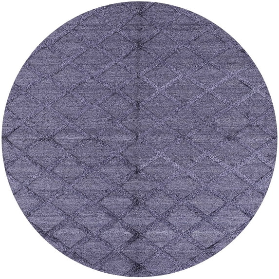 Ahgly Company Indoor Round Mid-Century Modern Dark Slate Blue Purple Oriental Area Rugs, 6' Round