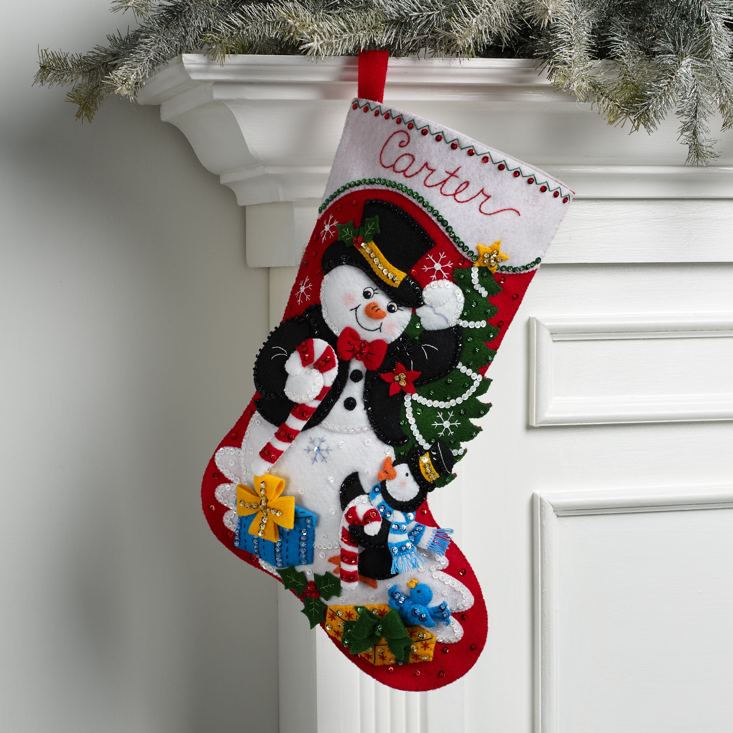 Unfinished Bucilla Christmas Felt 18 Stocking Kit Snowman Kisses