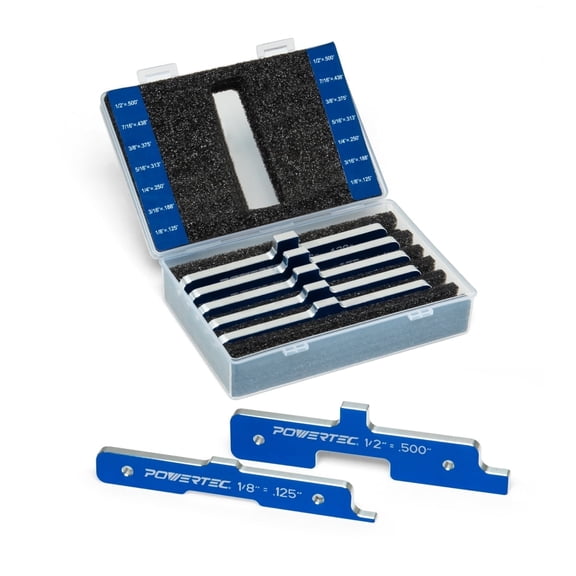 POWERTEC 7pc Set Router Table Setup Bars, Aluminum Setup Blocks Height Gauge Set for Table Saw, Band Saw Accessories, Woodworking | 3-Gauges-in-One, 71579