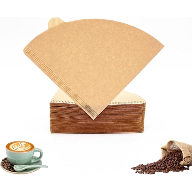 Filtros de café, 100 unidades filtro de café de papel natural sin blanquear, filtros de papel de café desechables, compatible con filtro de café en forma de cono y cafetera de goteo