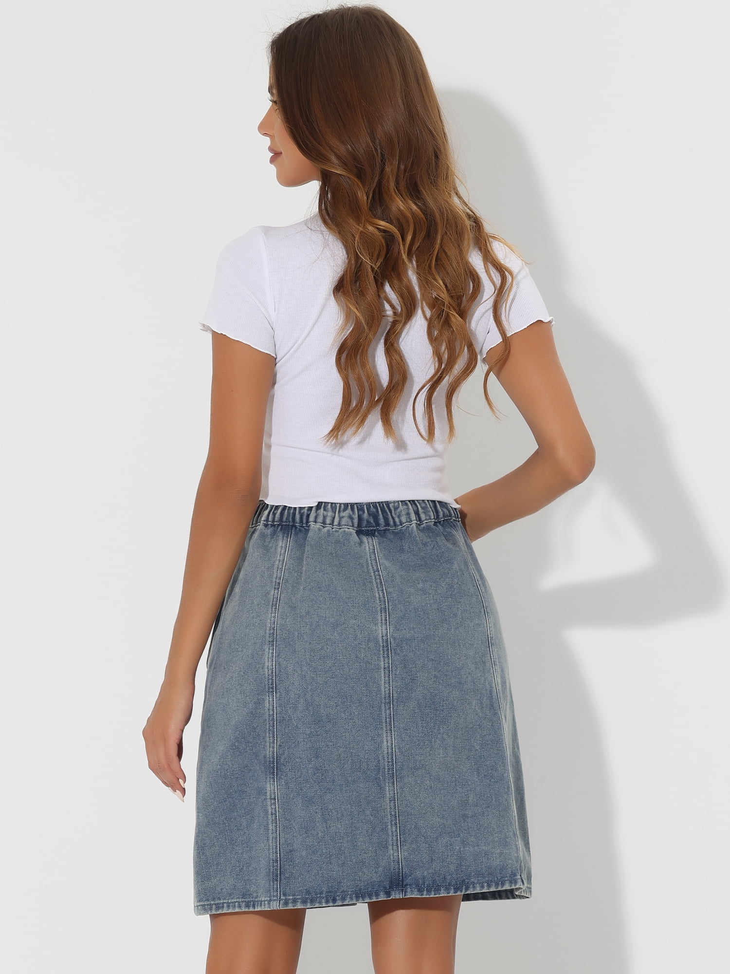 DARING DIVA Women's A-line Button Front Denim Skirt XL Gray Blue