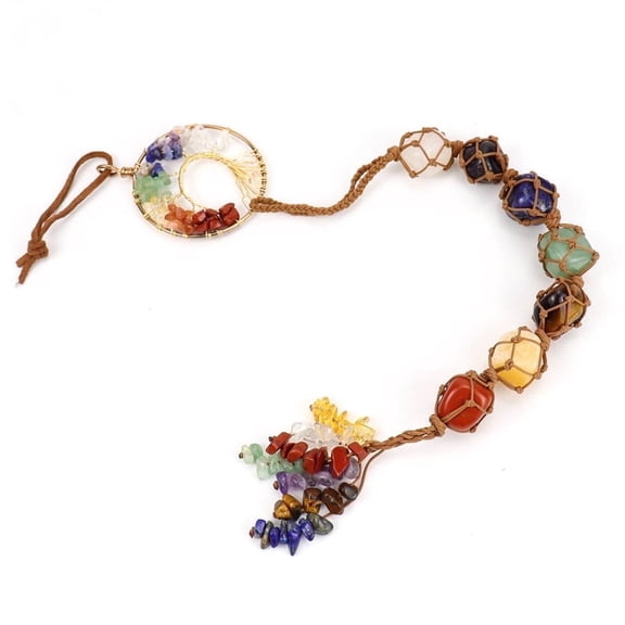 Tree of Life Chakra Stones Feng Shui Ornament, Healing Crystals for Home, Gift and Car Decor, 1 Pcs