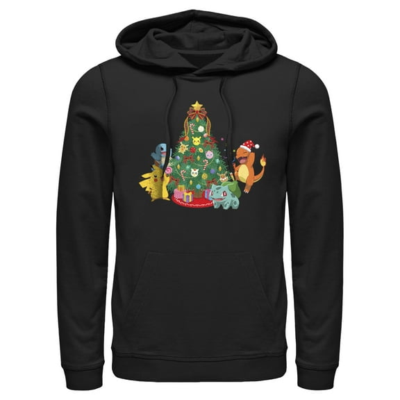 Men's Pokemon Christmas Tree Characters Pull Over Hoodie Black 2X Large