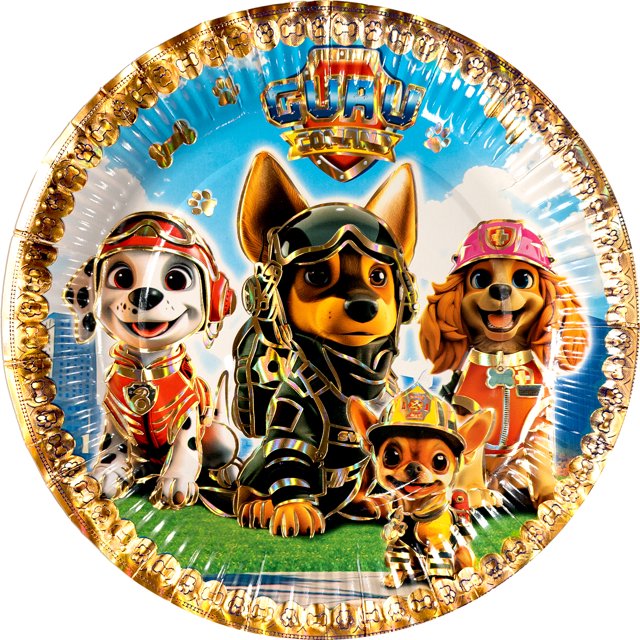 24 Pz Plato De Cartón Premium Pastelero De Personajes Guau Comand