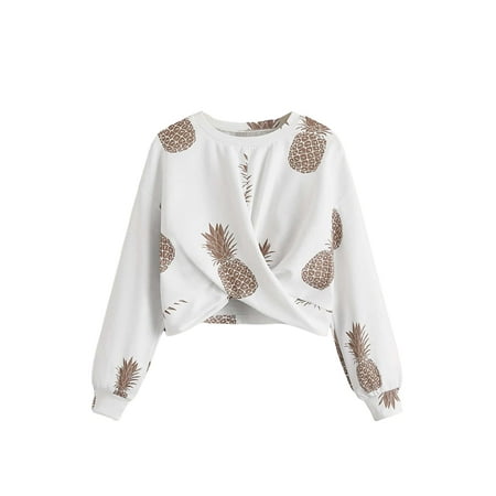 

SOLY HUX Girl s Long Sleeve Twist Front Sweatshirt Pineapple Print Pullover Crop Tops White 11-12Y