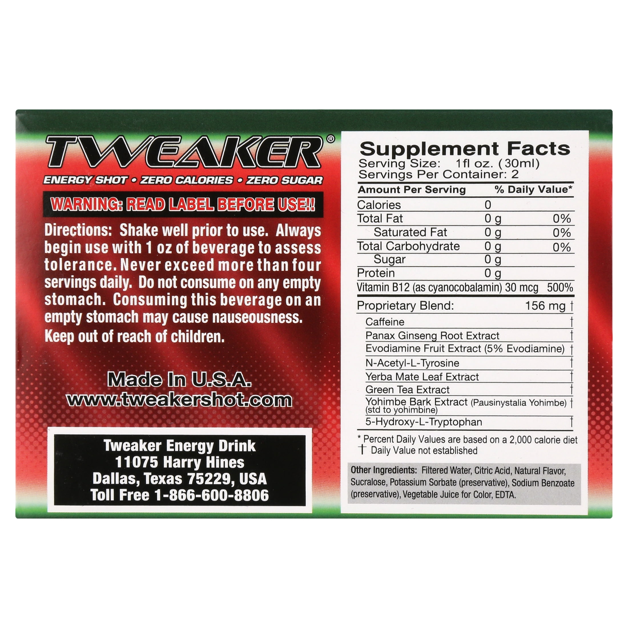 Tweaker Energy Shot, Watermelon, 2 fl oz, 12 Count
