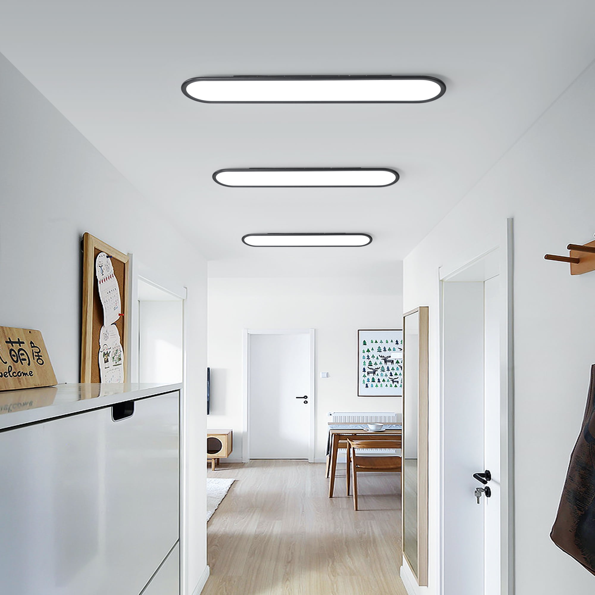 Garwarm 48W 39.4 in Black Modern Linear LED Ceiling Light with Remote, Dimmable Flush Mount Ceiling Lamp, 3000K-6500K Low Profile Light Fixture for Bedroom, Kitchen, Closet, Hallway