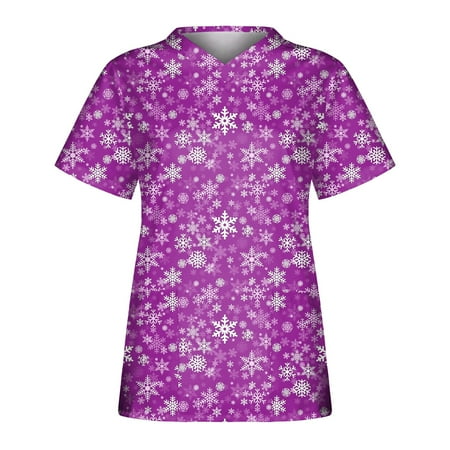 

Women Scrub_Top Working Uniform Blouse Short Sleeve V-Neck Workwear T-Shirt with Pocket Comfy Tops XL