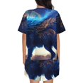 thumbnail image 6 of Fuzoiu Moonlit Blue Wolf Print Women's Short-Sleeved Pajama Set,Lounge Sleepwear Set,Womens Pajama Sets 2 Piece,Button-Up Top and Shorts with Pockets-Medium, 6 of 7