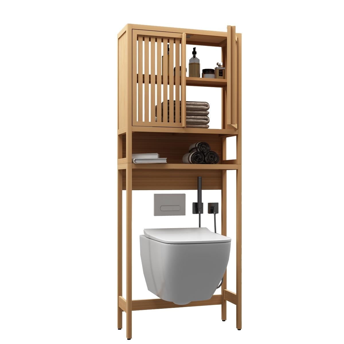 PAPROOS Over the Toilet Storage Cabinet, Bathroom Space Saver Organizer above Toilet with 1 Open Shelf and 2 Louvered Doors, Neutral