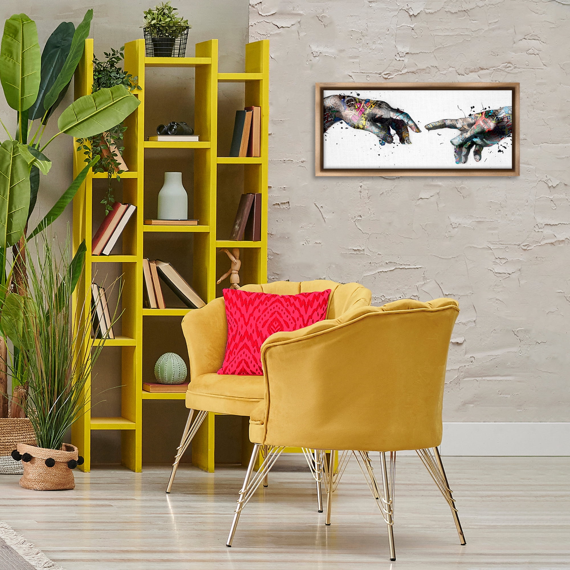 Stupell Industries Classic Creation with Urban Tattoos People Painting Brown Floater Framed Canvas Art Print Wall Art, 31 x 14