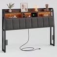 thumbnail image 5 of ROGALIS Queen Size Upholstered Headboard with 2-Tier Storage Shelf, RGB LED Light, Power Outlets & USB Ports, Height Adjustable, Brown & Grey, Headboard Only, 5 of 7