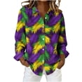 thumbnail image 1 of Camisetas de Cuello en V de Manga Larga para las Mujeres Botón de Impresión de Navidad Blusa Casual Delantera Top de Fiesta Elástica Suave, 1 of 9