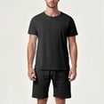 thumbnail image 2 of Men's Shirt and Shorts Set 2 Piece Fashion Summer Tracksuits Cotton Oversized T-Shirts Shorts Outfits Black, Size XXL, 2 of 5