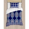 thumbnail image 3 of Moroccan King Size Duvet Cover Set, Bohemian Style Ancient Middle Eastern Turkish Figures Mystical Image Print, Decorative 3 Piece Bedding Set with 2 Pillow Shams, Teal Royal Blue, by Ambesonne, 3 of 3