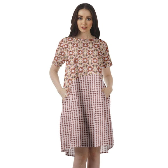 Moomaya Printed Tunic Dresses Women A-Line Short Sleeve Casual Shift Dress