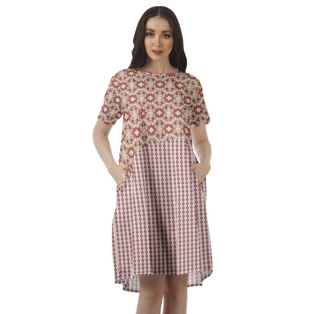 Moomaya Short Sleeve Dresses Plus Size Women Scoop Neck Mini Tunic Dresss