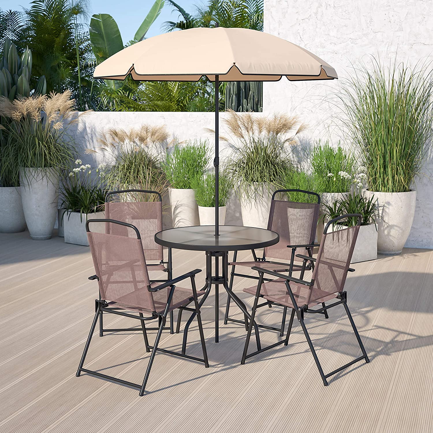 Flash Furniture Nantucket 6 Piece Brown Patio Garden Set with Table