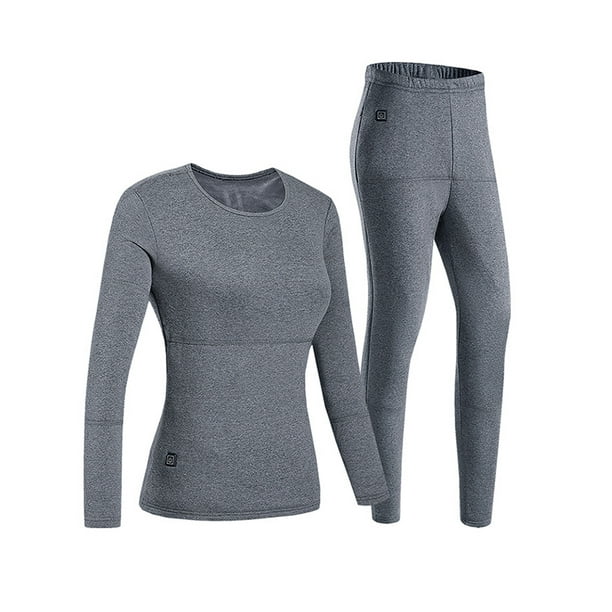 Avamo Men Base Layer Top&Bottom Set Heated Long Johns USB Electric Thermal  Underwear Rechargeable Winter Women Gray S 