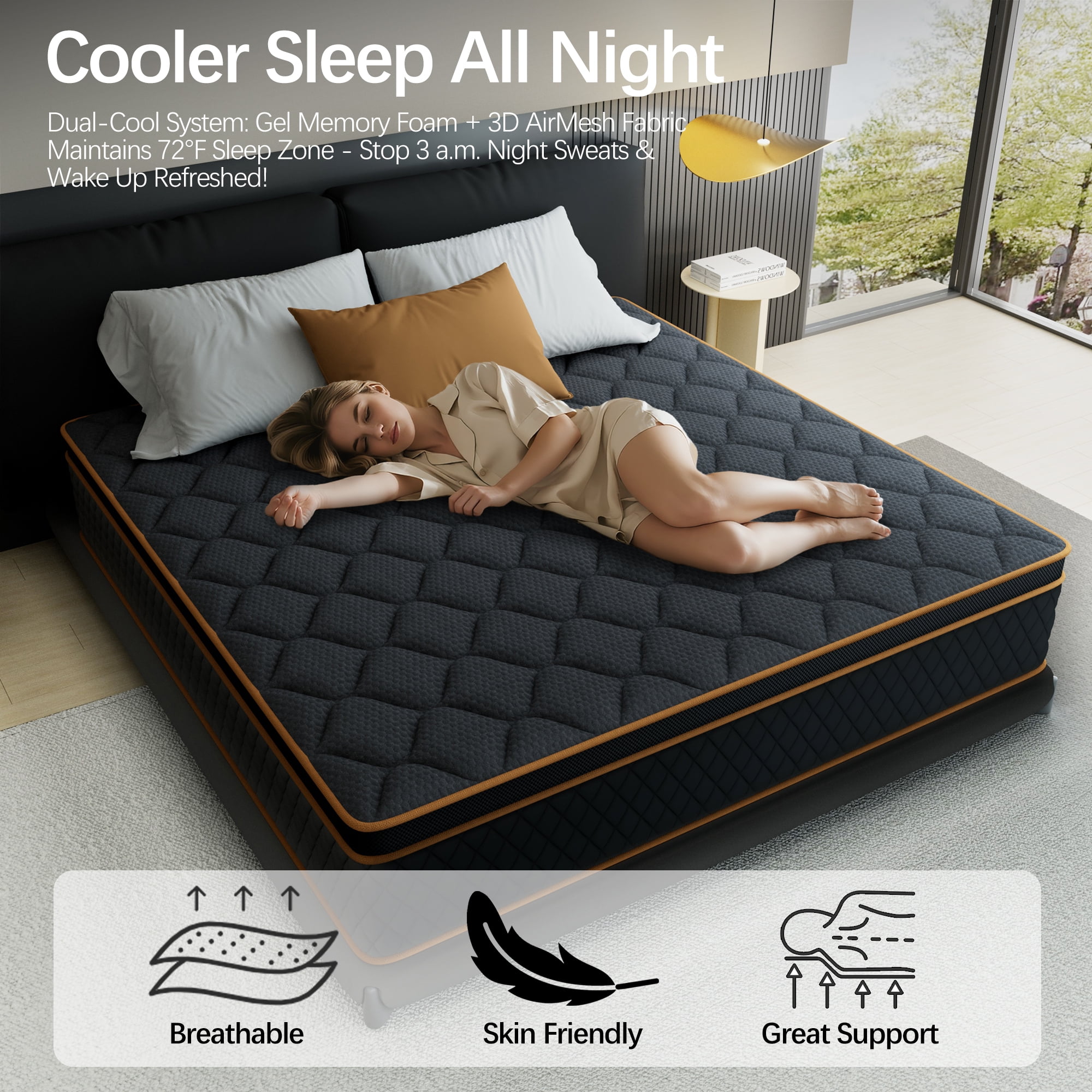 Mronae 12" Twin Mattress,Black Cooling Gel Memory & Spring Hybrid Medium Comfort Twin Size Mattress in a Box,Audlt,CertiPUR-US