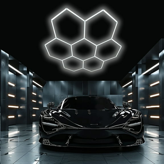 7pc Hexagon LED Lighting Shop Car Detail Retail Garage Workshop Ceiling Lights