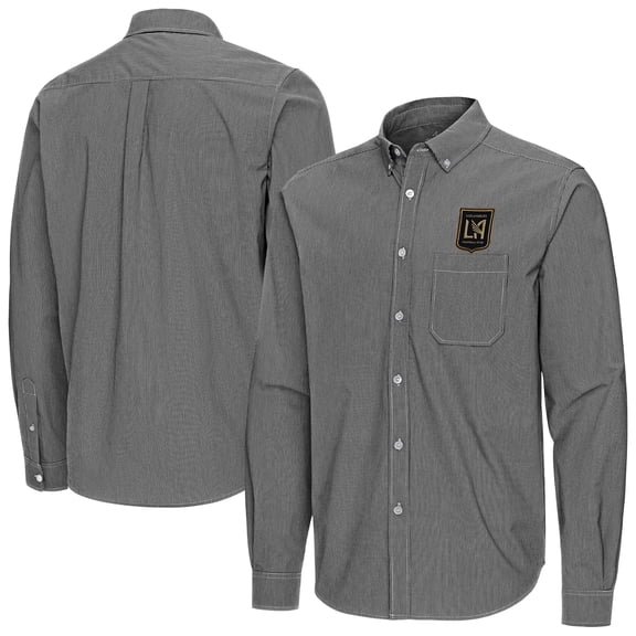 Men's Antigua Black LAFC Porter Woven Tri-Blend Long Sleeve Button-Down Shirt