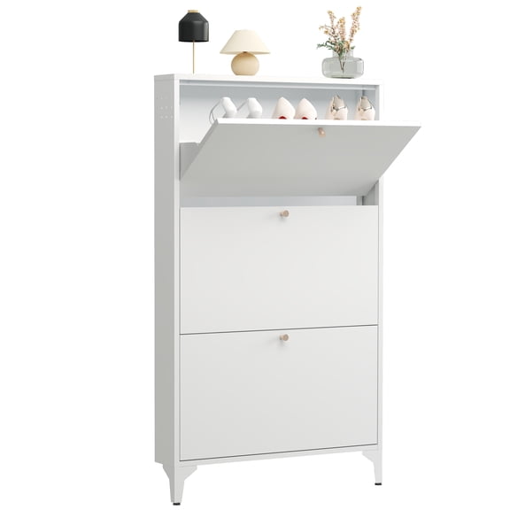 Shoe Storage Cabinet for Entryway with 3 Flip Drawers, Freestanding Shoe Organizer with Legs,Farmhouse Narrow Shoe Storage Cabinet for Entryway, Foyer, Hallway,Living Room