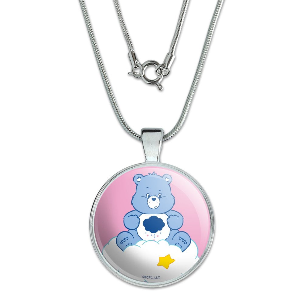 Care Bears Grumpy Silver Tone Chain Clear Color Beads Child's Necklace/Pendant 