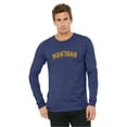 thumbnail image 2 of Daxton Retro Montana Arch Font Long Sleeves T Shirt Soft Medium Weight Cotton, Heather Navy Tee Gold Font, XS, 2 of 2