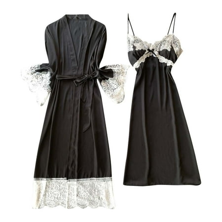 

Womens Pajamas Womens Pajama Sets Women s Fashion Lingerie Silk Lace Robe Dress Nightdress Nightgown Sleepwear Black