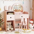 thumbnail image 4 of Costway Princess Bunny Makeup Table with Lighted Mirror, Open Shelves and Storage Drawers Pink, 4 of 10