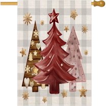 Merry Christmas Tree House Flag 28x40 Inch Double Sided Outside Grey Buffalo Plaid Checkered Snowflake Winter Farmhouse Yard Outdoor Decorative Flag