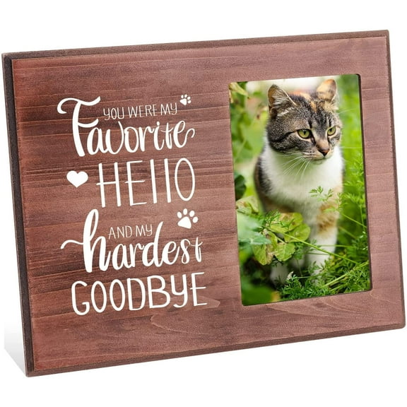 4x6 Inch Pet Memorial Picture Frame Natural Wood Photo Frame Rectangle Frame with You were My Favorite Hello and My Hardest Goodbye Words
