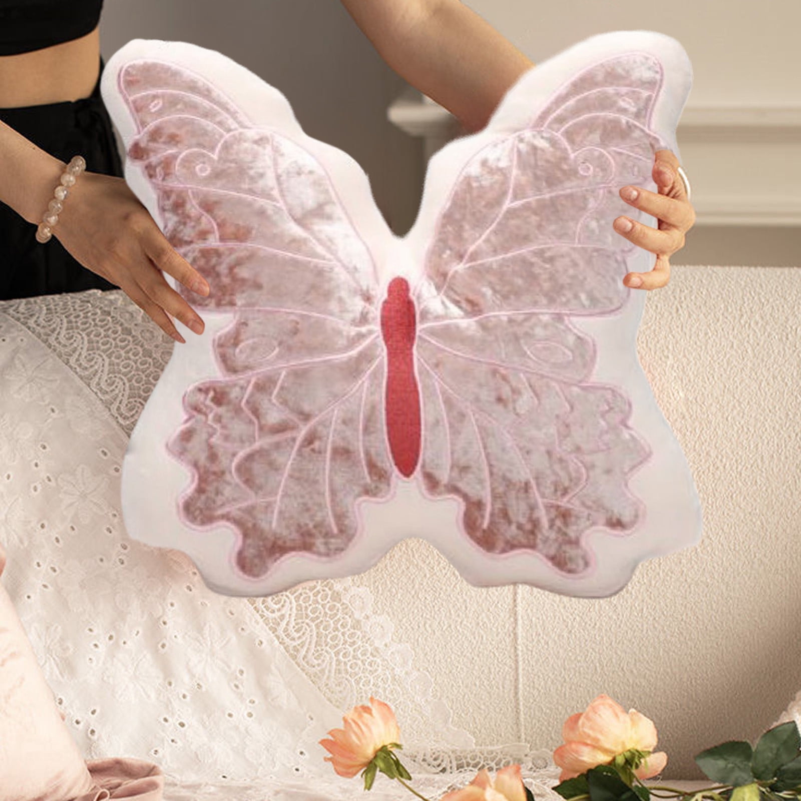 Specollect 5Pcs Lovely Butterfly Shaped Throw Pillow - Soft Stuffed Seat Cushion Pad, Pink Plush Velvet Decorative Animal Pillow for Couch, Living Room, Bed