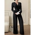 thumbnail image 2 of EASYBRAUS Women V Neck Long Sleeve Wide Leg Jumpsuit Elegant Casual Office Outfit, 2 of 5
