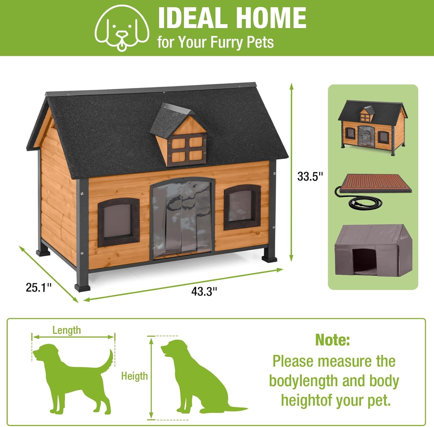 Aivituvin Extra Large Heated Dog House for Outside XL Insulated Dog House Outdoor Weatherproof with Safe Heating Pad, 6-Sided Thermal Liner, Chew-Proof Metal Frame for Medium to Large Dog Breeds