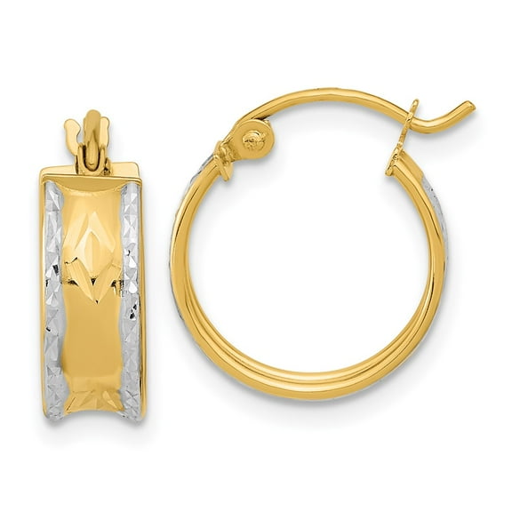 Primal Gold 14 Karat Yellow Gold with White Rhodium Diamond-cut Hoop Earrings