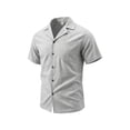 thumbnail image 4 of COSFO Faux Linen Button Down Short Sleeve Men Beach Summer Shirt Collared Loose Fit Solid with Pocket Shirts for Men, 4 of 9