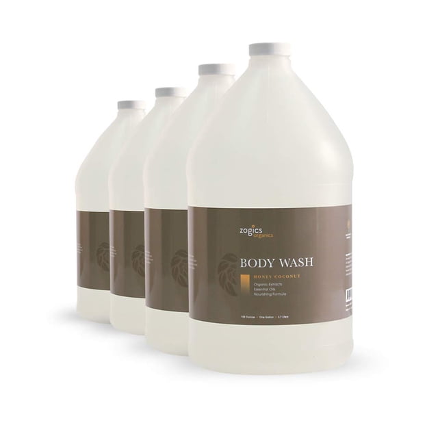Zogics Organics Body Wash - Jabón corporal hidratante para hombres y mujeres Fórmula a base de plantas hecha con aceites esenciales, ideal como recambio de lavado corporal en instalaciones, aroma a co