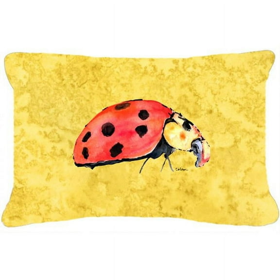 Carolines Treasures  Lady Bug on Yellow Indoor & Outdoor Fabric Decorative Pillow - 12 x 16 In.
