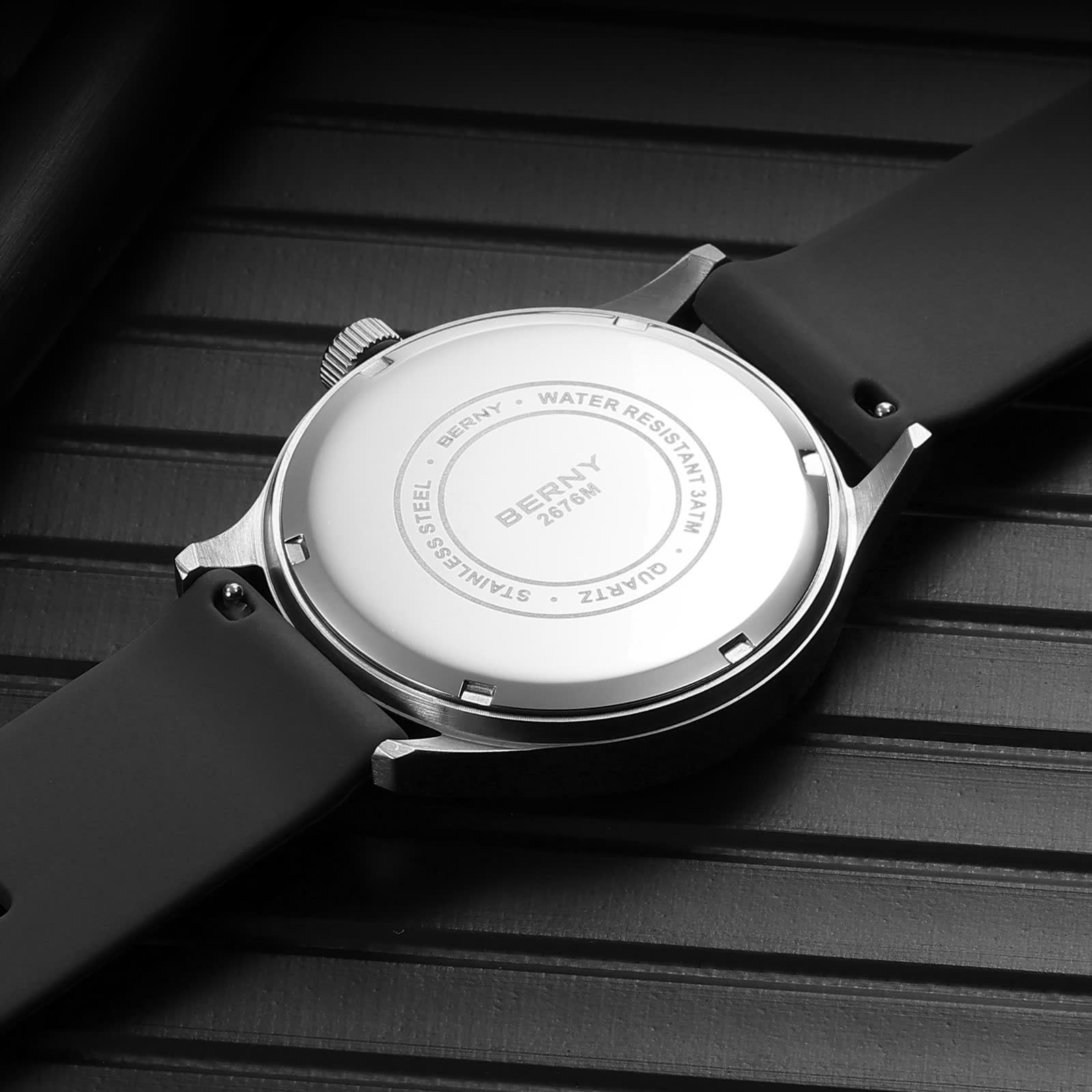 BERNY Quartz Watch for Men, Fashion Sports Men Watches with Silicone Strap, Date & Day Calendar, Casual Waterproof Men's Watch, Gray