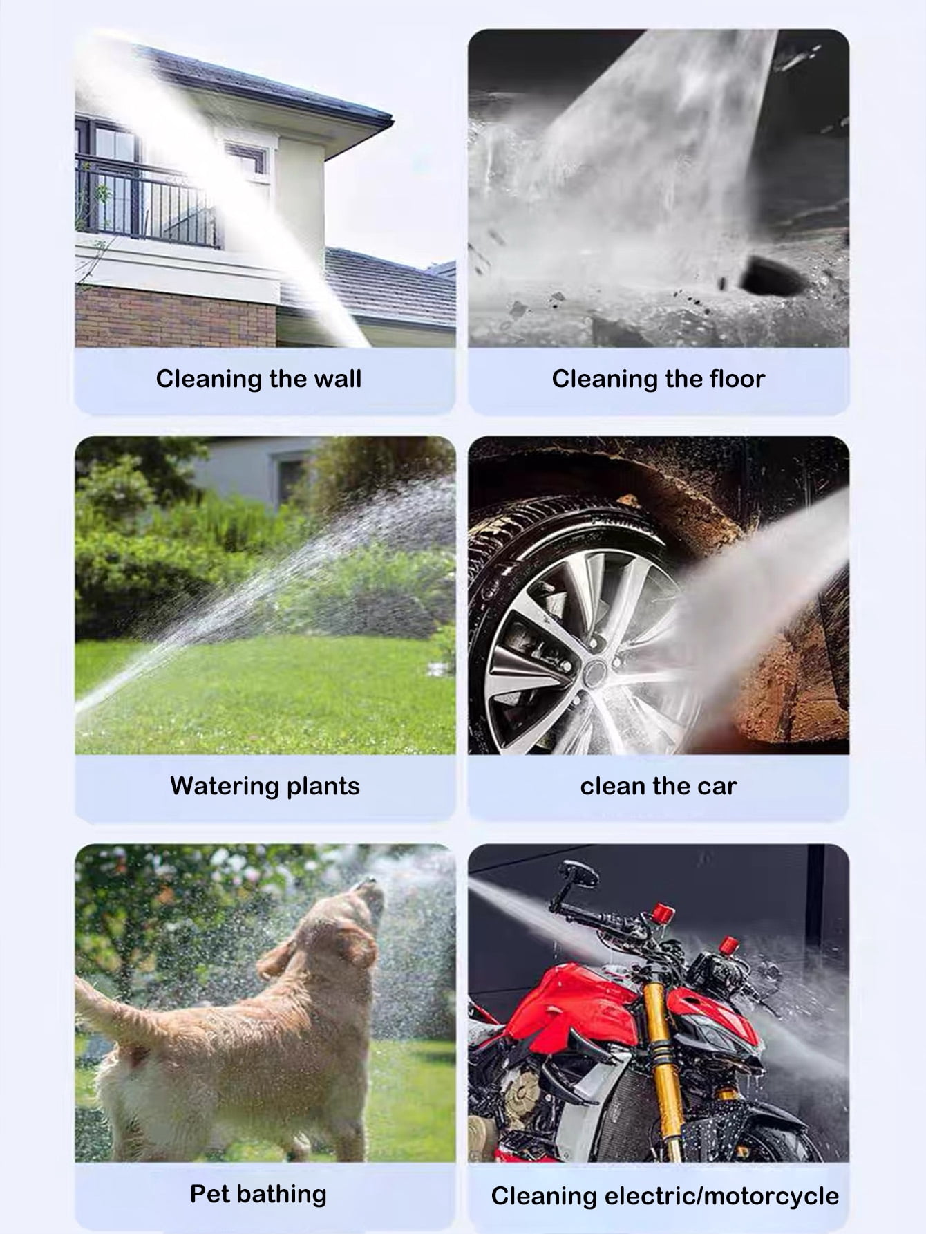 AKKHOO Cordless Pressure Washer 860PSI 1GPM, 3-Cell Battery Included, 5-in-1 Nozzle & 16.4ft Hose, Portable Power Cleaner for Car, Patio, Driveway