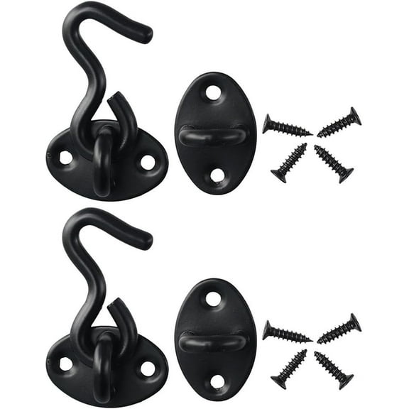 Hook and Eye Latch 2 Pcs Stainless Steel Easy to Install 2 inch Door Latch Sturdy Solid Barn Door Latch for Sliding Doors, Windows Black