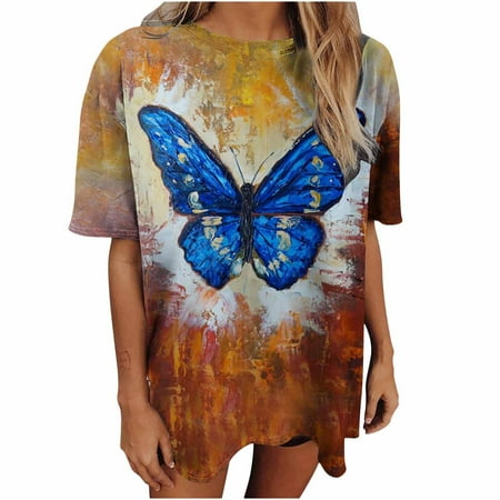 

YFPWM Women Shirts Summer Corset Tops Trendy Tops Petite Tops Golf Shirts Work Shirts Cute Blouses Fall Blouses Vintage Drop Short Sleeve Print Pattern Short Sleeve Tops