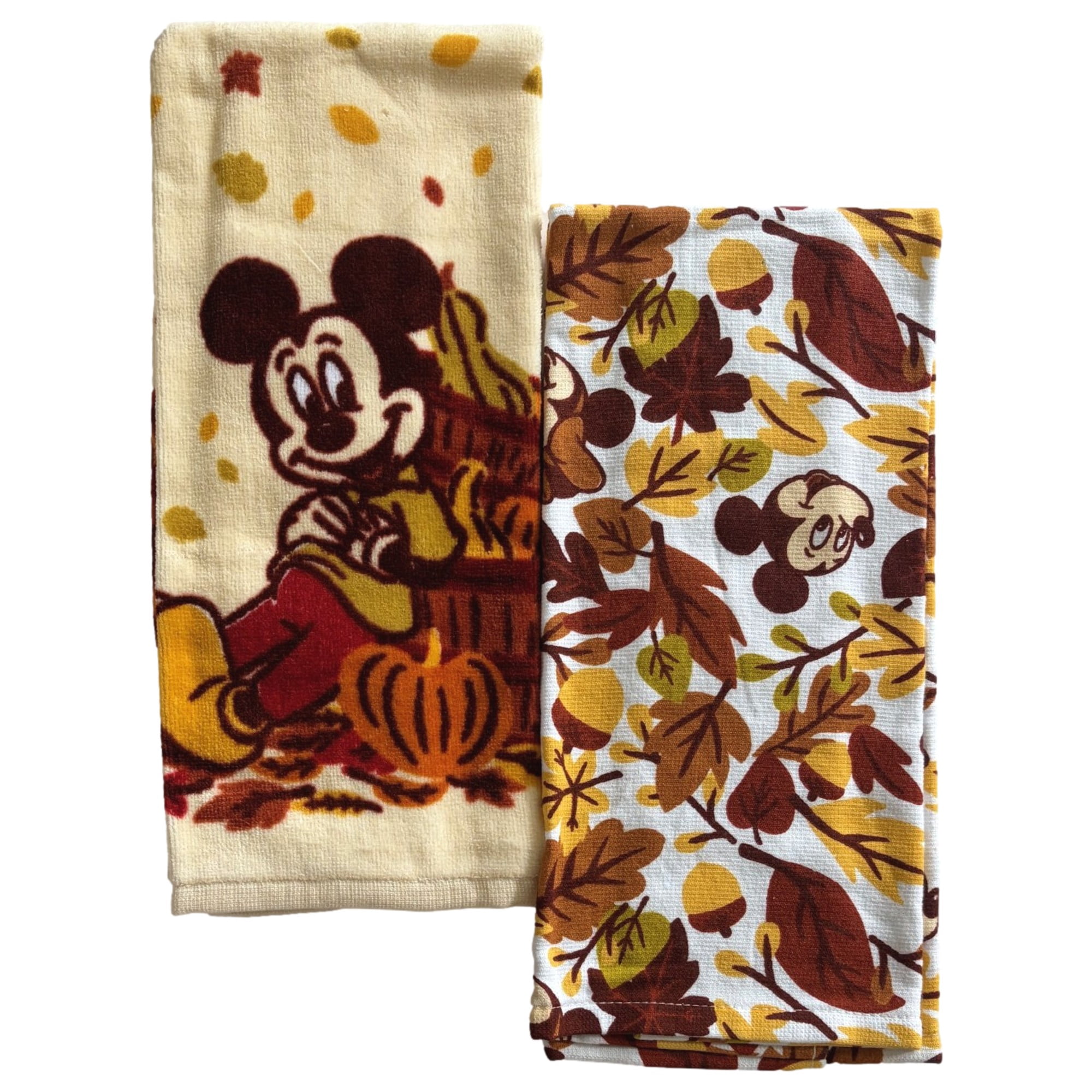 Disney Celebrate Fall Mickey Mouse Autumn Leaves Kitchen Towel Set 2 Dish Towels