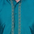 thumbnail image 4 of Men's Art Silk Indian Wedding Party Clothing Kurta Pajama Set (Turquoise, L), 4 of 5