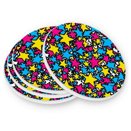 

Round Coasters Modern Style Ceramic Coaster Waterproof and Durable Drink Coaster Coasters set of 4 Customizable Coasters 4pcs Graffiti Sense Stars