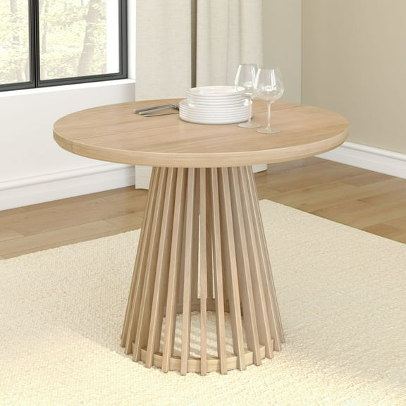 Plank Beam 38" Lido Round Dining Table, Solid Wood Minimalist Kitchen Table for 4, Blonde